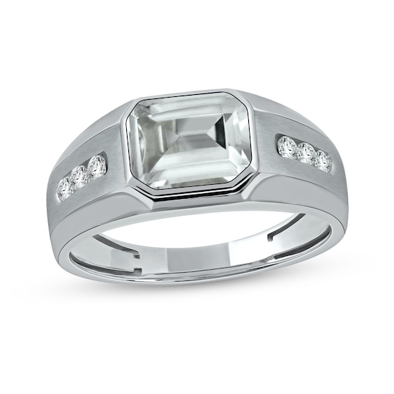Sideways Octagonal White Topaz and White Lab-Created Sapphire Tri-Sides Channel Band in Sterling Silver
