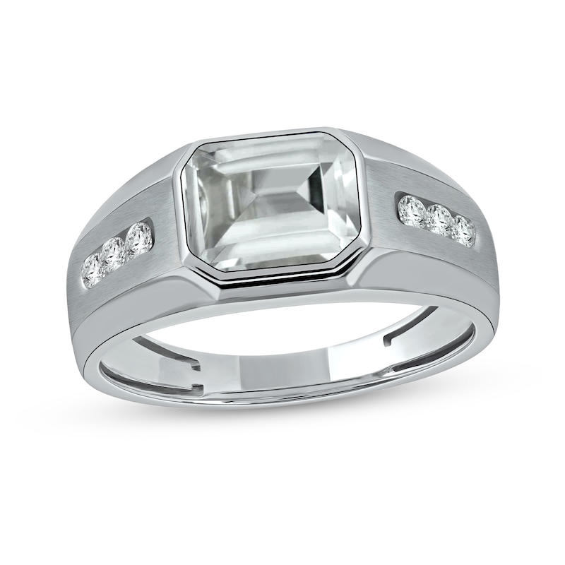 Main Image 1 of Sideways Octagonal White Topaz and White Lab-Created Sapphire Tri-Sides Channel Band in Sterling Silver