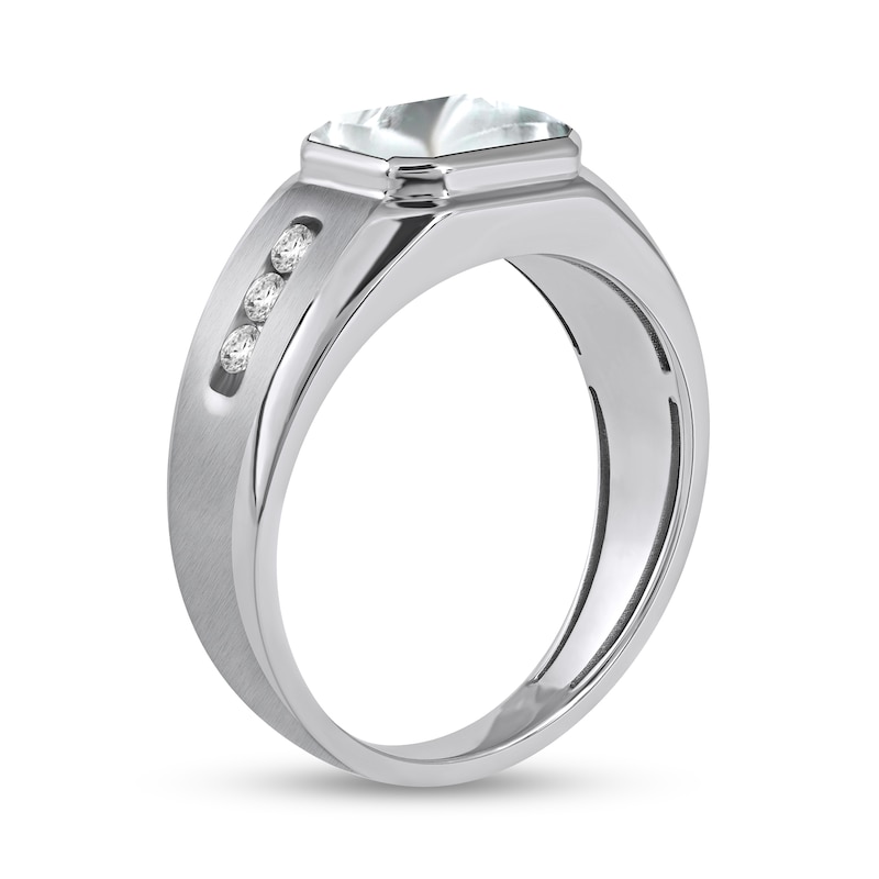 Main Image 2 of Sideways Octagonal White Topaz and White Lab-Created Sapphire Tri-Sides Channel Band in Sterling Silver