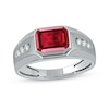 Thumbnail Image 0 of Men's Sideways Octagonal Lab-Created Ruby and White Lab-Created Sapphire Tri-Sides Channel Band in Sterling Silver