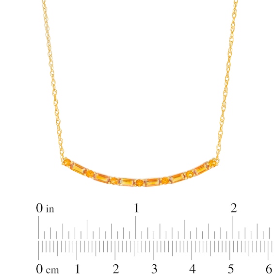 Alternating Baguette and Round Citrine Curved Bar Necklace in Sterling Silver with 14K Gold Plate