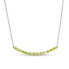 Thumbnail Image 1 of Alternating Baguette and Round Peridot Curved Bar Necklace in Sterling Silver