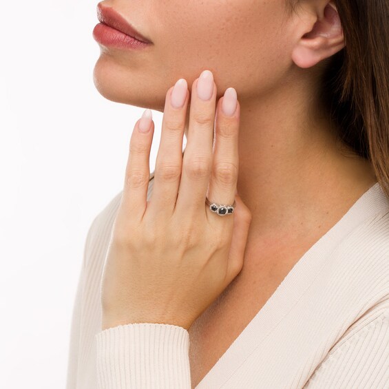 1/2 CT. T.w. Black Enhanced and White Diamond Frame Three Stone Ring in 10K White Gold