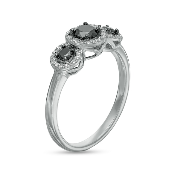 1/2 CT. T.w. Black Enhanced and White Diamond Frame Three Stone Ring in 10K White Gold
