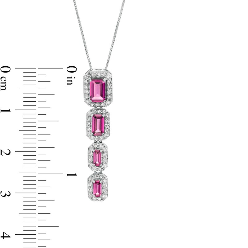 Main Image 2 of Marilyn Monroe™ Collection Emerald-Cut Rhodolite Garnet and 1/3 CT. T.W. Diamond Frame Drop Pendant in 10K White Gold