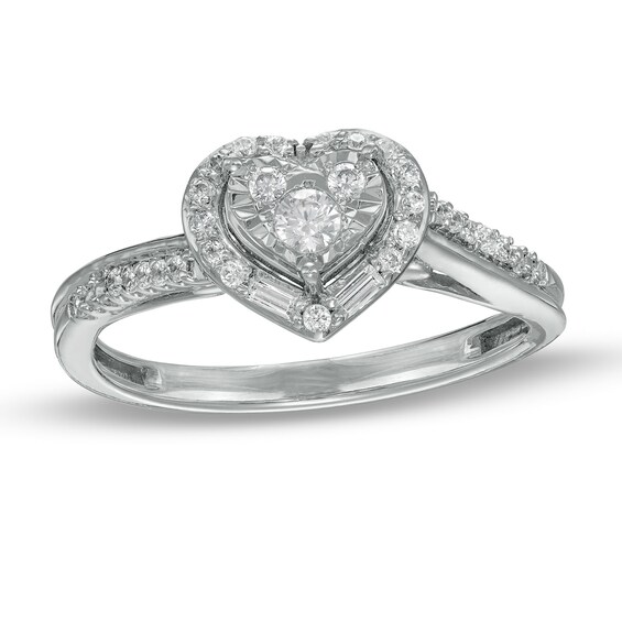 1/5 CT. T.w. Heart-Shaped Multi-Diamond Frame Ring in 10K White Gold