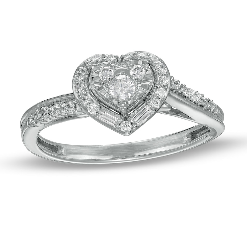 Main Image 1 of 1/5 CT. T.W. Heart-Shaped Multi-Diamond Frame Ring in 10K White Gold