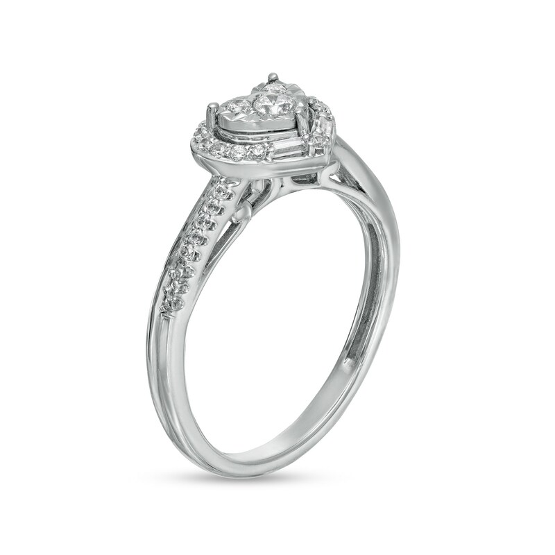 Main Image 3 of 1/5 CT. T.W. Heart-Shaped Multi-Diamond Frame Ring in 10K White Gold