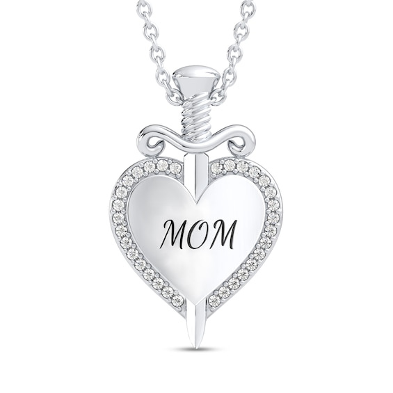 Enchanted Disney Villains Evil Queen 1/10 CT. T.w. Diamond Heart with Dagger Pendant in Sterling Silver (1 Line)