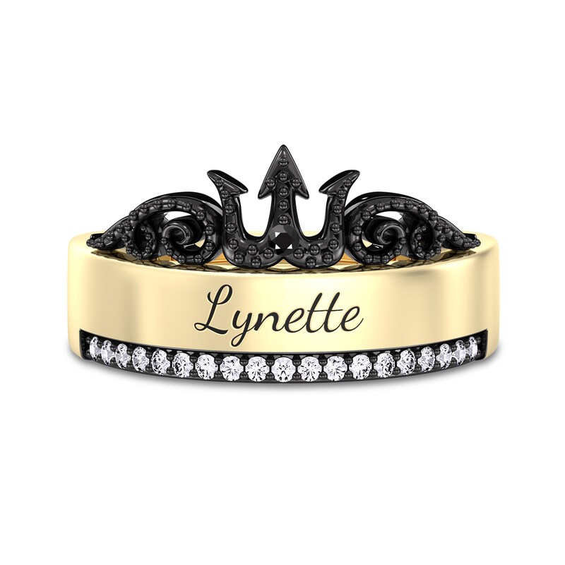 Enchanted Disney Villains Ursula 1/6 CT. T.W. Black and White Diamond Trident Ring in 10K Gold (1 Line)