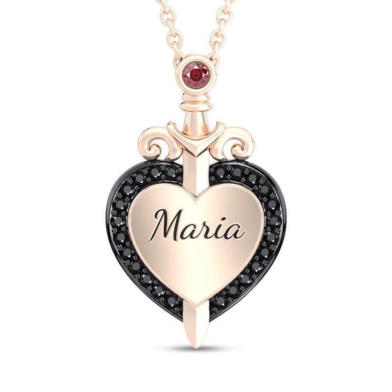 Enchanted Disney Villains Evil Queen Garnet and 1/6 CT. T.W. Diamond Heart with Dagger Pendant in 10K Gold (1 Line)