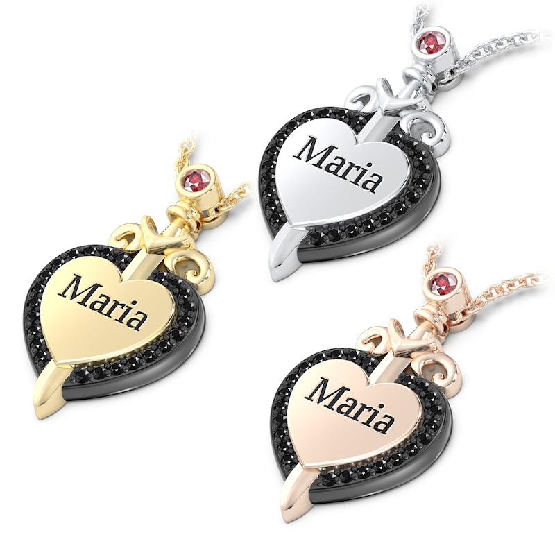 Enchanted Disney Villains Evil Queen Garnet and 1/6 CT. T.W. Diamond Heart with Dagger Pendant in 10K Gold (1 Line)