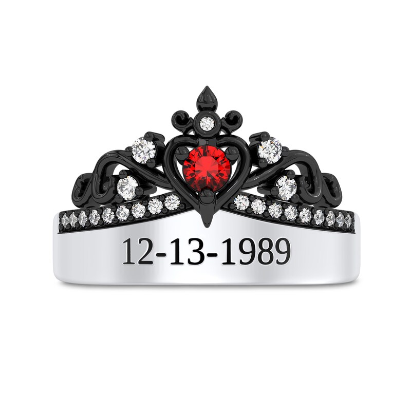 Enchanted Disney Villains Evil Queen Garnet and 1/5 CT. T.W. Diamond Heart with Dagger Ring in Sterling Silver (1 Line)