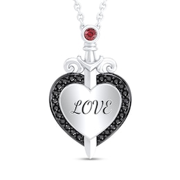 Enchanted Disney Villains Evil Queen Garnet and 1/6 CT. T.W. Diamond Heart Pendant in Sterling Silver (1 Line)