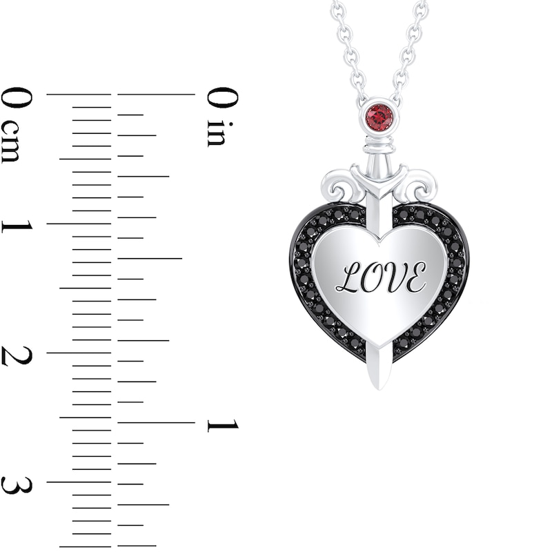 Enchanted Disney Villains Evil Queen Garnet and 1/6 CT. T.W. Diamond Heart Pendant in Sterling Silver (1 Line)