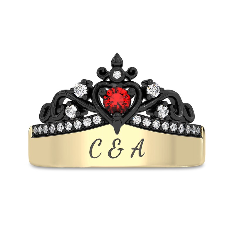 Enchanted Disney Villains Evil Queen Garnet and 1/5 CT. T.W. Diamond Heart with Dagger Ring in 10K Gold (1 Line)