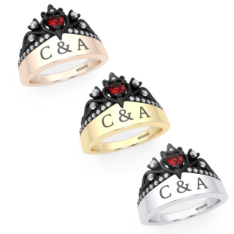 Enchanted Disney Villains Evil Queen Garnet and 1/5 CT. T.W. Diamond Heart with Dagger Ring in 10K Gold (1 Line)