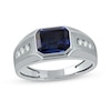 Thumbnail Image 1 of Sideways Octagonal Blue and White Lab-Created Sapphire Tri-Sides Channel Band in Sterling Silver