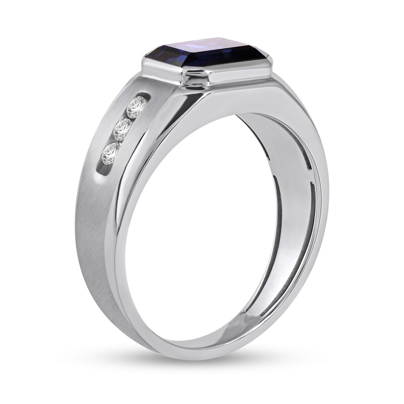 Main Image 2 of Sideways Octagonal Blue and White Lab-Created Sapphire Tri-Sides Channel Band in Sterling Silver
