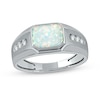 Thumbnail Image 0 of Men's Sideways Octagonal Lab-Created Opal and White Lab-Created Sapphire Tri-Sides Channel Band in Sterling Silver