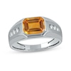 Thumbnail Image 1 of Men's Sideways Octagonal Citrine and White Lab-Created Sapphire Tri-Sides Channel Band in Sterling Silver