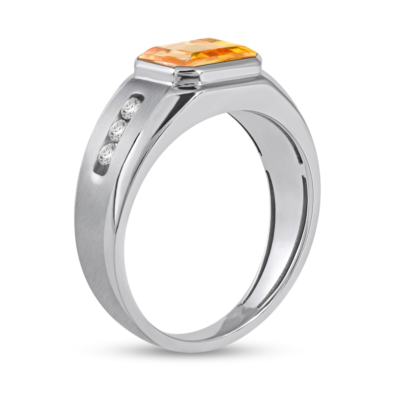 Main Image 2 of Men's Sideways Octagonal Citrine and White Lab-Created Sapphire Tri-Sides Channel Band in Sterling Silver