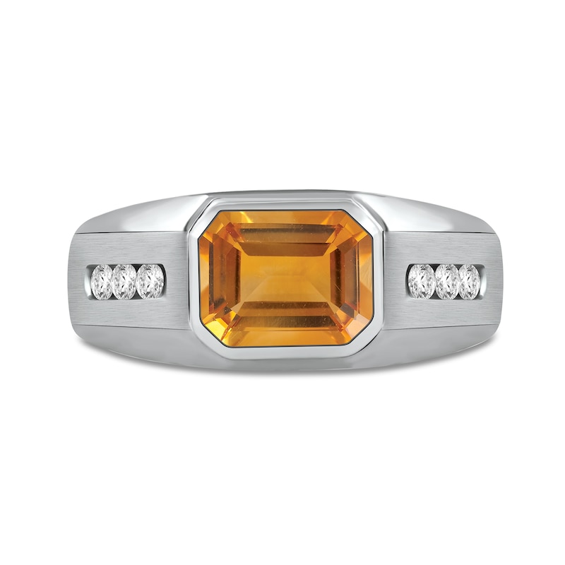 Main Image 3 of Men's Sideways Octagonal Citrine and White Lab-Created Sapphire Tri-Sides Channel Band in Sterling Silver