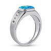 Thumbnail Image 1 of Men's Sideways Octagonal Swiss Blue Topaz and White Lab-Created Sapphire Tri-Sides Channel Band in Sterling Silver