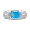 Thumbnail Image 2 of Men's Sideways Octagonal Swiss Blue Topaz and White Lab-Created Sapphire Tri-Sides Channel Band in Sterling Silver