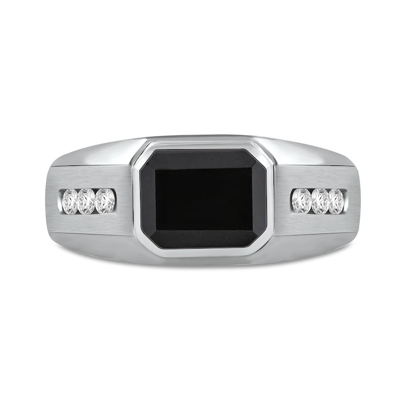 Main Image 3 of Sideways Octagonal Black Onyx and White Lab-Created Sapphire Tri-Sides Channel Band in Sterling Silver