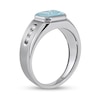 Thumbnail Image 2 of Sideways Octagonal Simulated Aquamarine and White Lab-Created Sapphire Tri-Sides Channel Band in Sterling Silver