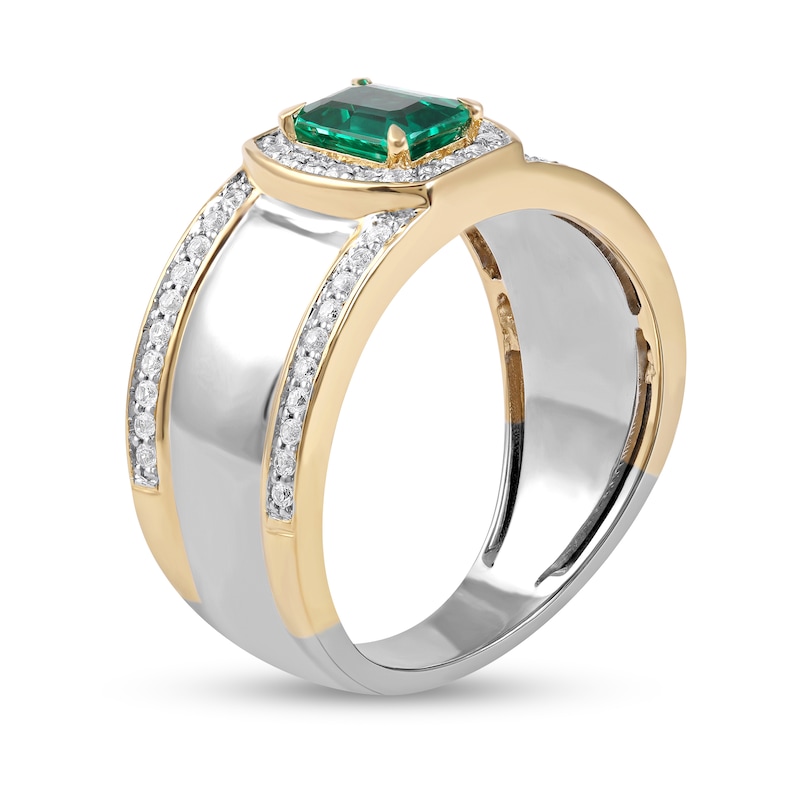 Main Image 2 of Emerald-Cut Lab-Created Emerald and White Lab-Created Sapphire Triple Row Band in Sterling Silver and 10K Gold