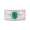 Thumbnail Image 3 of Emerald-Cut Lab-Created Emerald and White Lab-Created Sapphire Triple Row Band in Sterling Silver and 10K Gold
