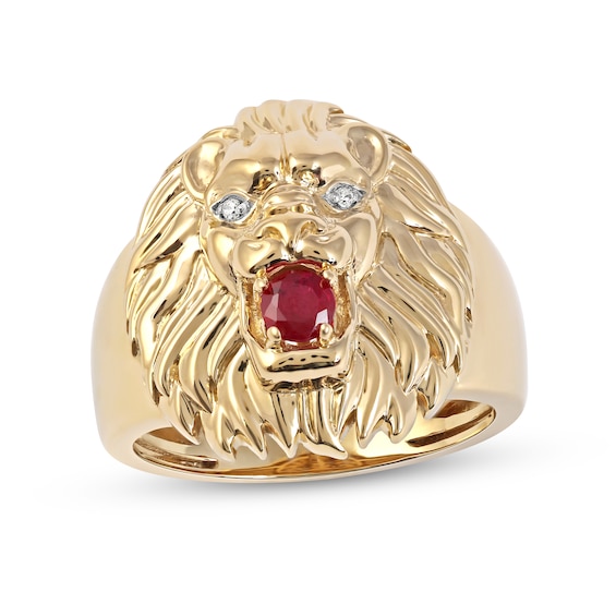 4.0mm Ruby and Diamond Accent Lion Head Ring in 10K Gold
