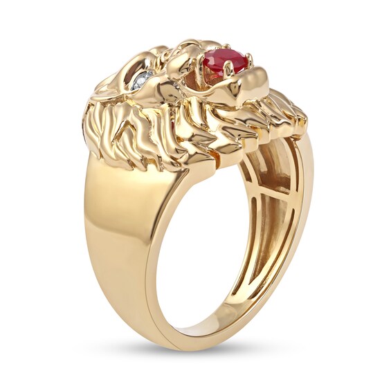 4.0mm Ruby and Diamond Accent Lion Head Ring in 10K Gold