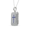 Thumbnail Image 2 of Men's Baguette Blue and White Lab-Created Sapphire Octagonal Frame Cross Dog Tag Pendant in Sterling Silver - 22"