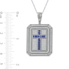 Thumbnail Image 4 of Men's Baguette Blue and White Lab-Created Sapphire Octagonal Frame Cross Dog Tag Pendant in Sterling Silver - 22"