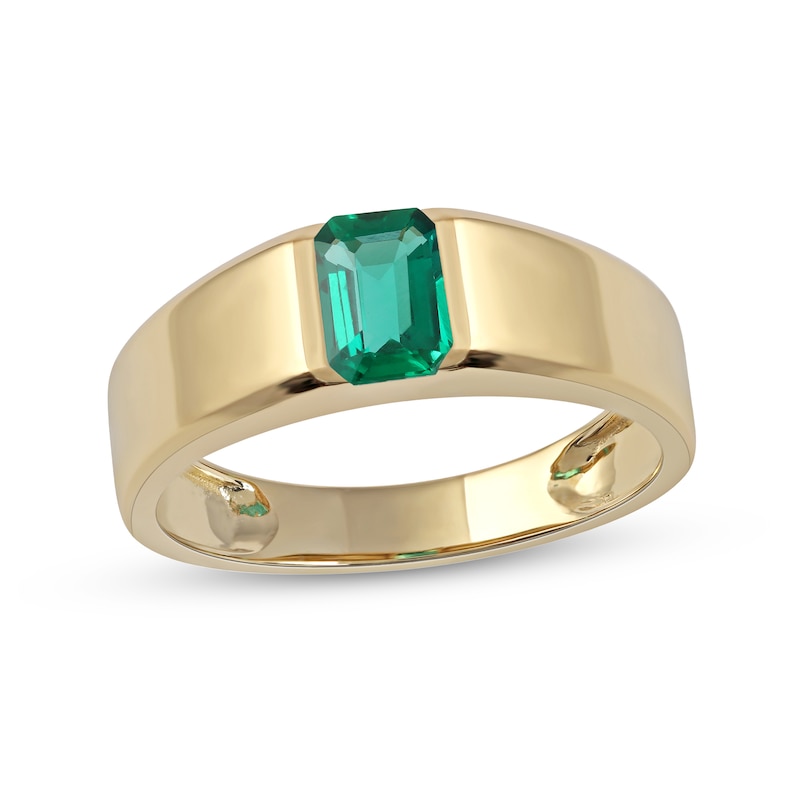 Main Image 1 of Emerald-Cut Lab-Created Emerald Solitaire Octagonal Frame Band in 10K Gold