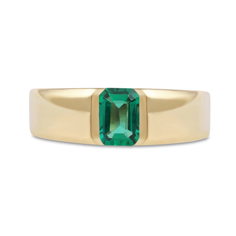 Men's Emerald-Cut Lab-Created Emerald Solitaire Octagonal Frame Band in 10K Gold