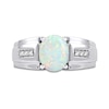 Thumbnail Image 2 of Men's Oval Lab-Created Opal and White Lab-Created Sapphire Tri-Sides Stepped Edge Band in Sterling Silver