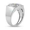 Thumbnail Image 2 of Men's Oval Lab-Created Opal and White Lab-Created Sapphire Frame Bold Shank Band in Sterling Silver