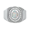 Thumbnail Image 3 of Men's Oval Lab-Created Opal and White Lab-Created Sapphire Frame Bold Shank Band in Sterling Silver