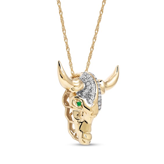 Men's Emerald and 1/10 CT. T.w. Diamond Bull Skull Pendant in 10K Gold â 22"
