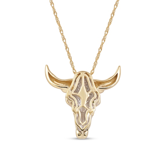 Men's Emerald and 1/10 CT. T.w. Diamond Bull Skull Pendant in 10K Gold â 22"