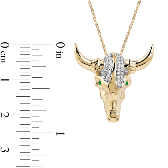 Men's Emerald and 1/10 CT. T.w. Diamond Bull Skull Pendant in 10K Gold â 22"