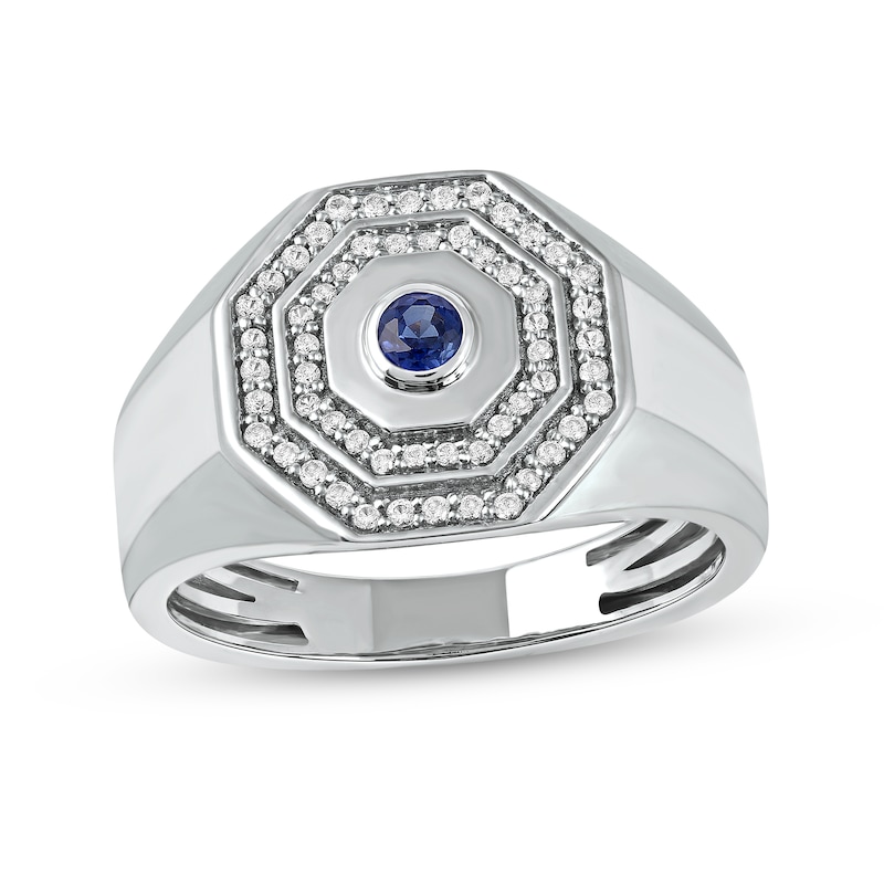 Men's Blue and White Lab-Created Sapphire Double Octagonal Frame Band ...