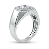 Thumbnail Image 2 of Blue and White Lab-Created Sapphire Double Octagonal Frame Band in Sterling Silver