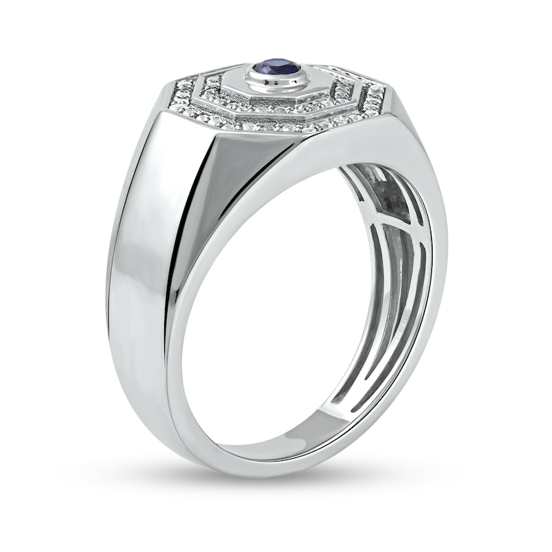 Main Image 2 of Blue and White Lab-Created Sapphire Double Octagonal Frame Band in Sterling Silver