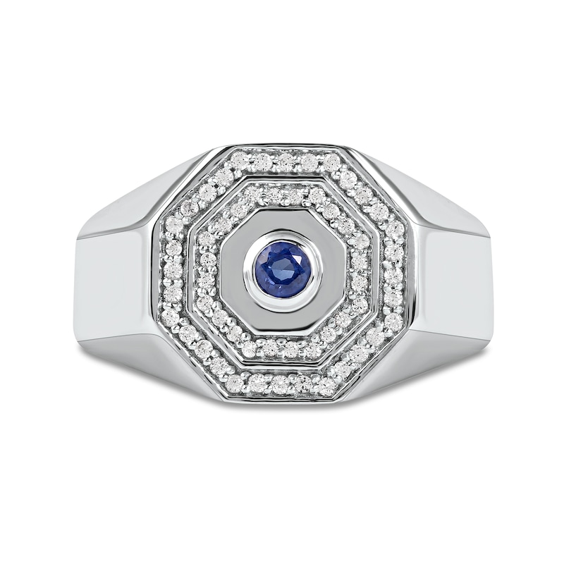 Main Image 3 of Blue and White Lab-Created Sapphire Double Octagonal Frame Band in Sterling Silver
