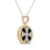 Thumbnail Image 1 of Men's 14.0mm Hematite and 1/20 CT. T.W. Diamond Flared Cross Overlay Disc Pendant in 10K Gold - 22"